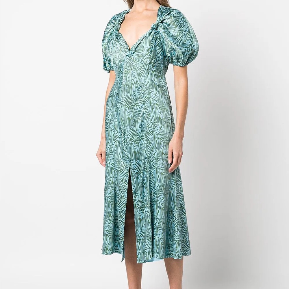 Cinq à Sept Marice Short Sleeve Satin Dress in Celeste Multi